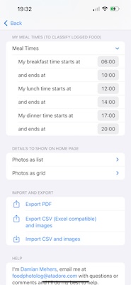Meal times in settings
